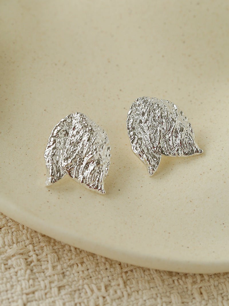 Sculptural Tulip Petal Stud Earrings - Organic Hammered Metal Bold Daily Studs - floysun