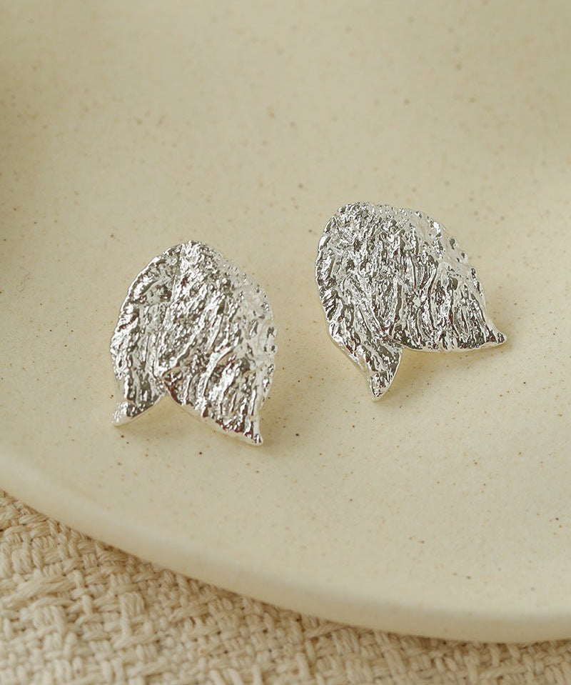 Sculptural Tulip Petal Stud Earrings - Organic Hammered Metal Bold Daily Studs - floysun