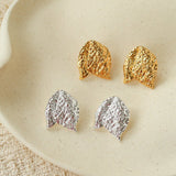 Sculptural Tulip Petal Stud Earrings - Organic Hammered Metal Bold Daily Studs - floysun