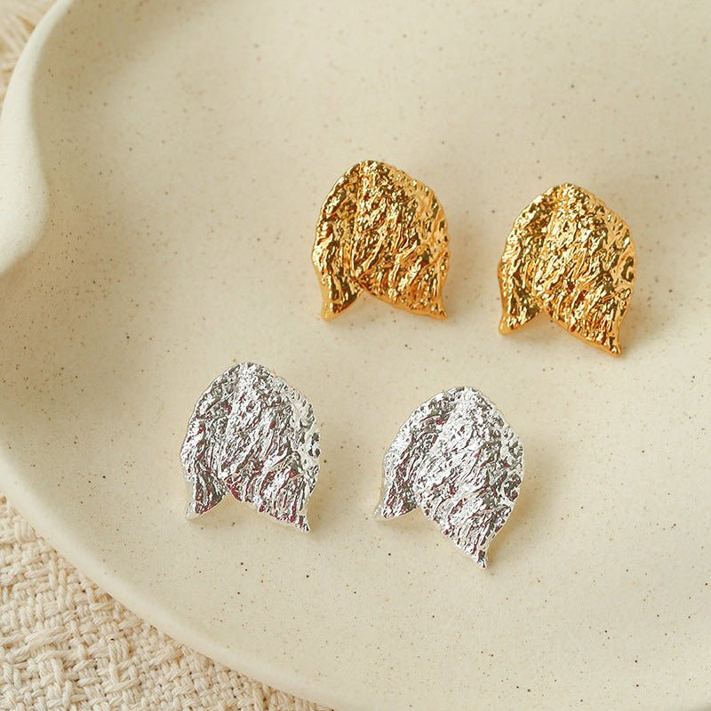 Sculptural Tulip Petal Stud Earrings - Organic Hammered Metal Bold Daily Studs - floysun