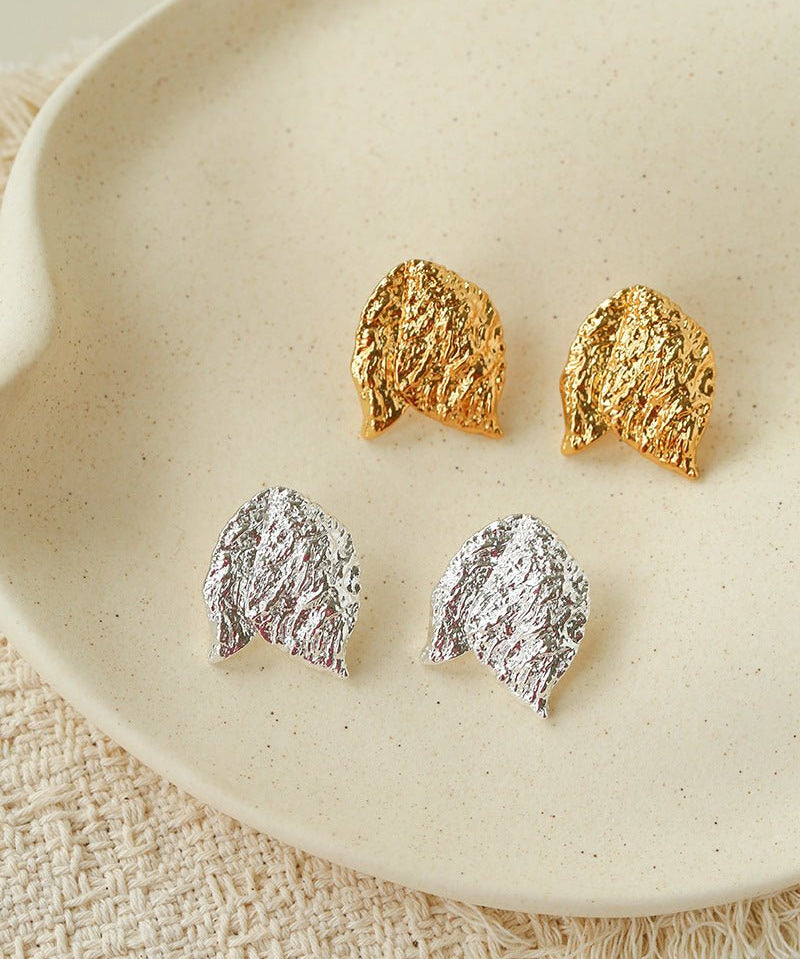 Sculptural Tulip Petal Stud Earrings - Organic Hammered Metal Bold Daily Studs - floysun