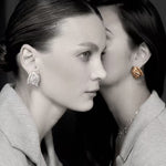 Sculptural Tulip Petal Stud Earrings - Organic Hammered Metal Bold Daily Studs - floysun