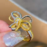 Sculptural Two-Tone Brushed Bow Statement Ring - floysun