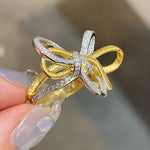Sculptural Two-Tone Brushed Bow Statement Ring - floysun