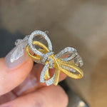 Sculptural Two-Tone Brushed Bow Statement Ring - floysun