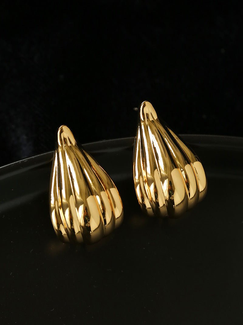 Sculptural Vertical Striped Teardrop Stud Earrings - floysun