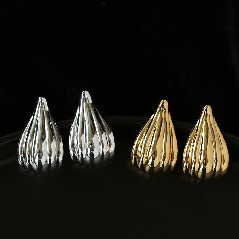 Sculptural Vertical Striped Teardrop Stud Earrings - floysun