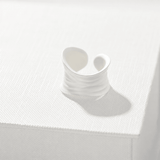 Sculptural White Ripple Adjustable Open Ring - floysun