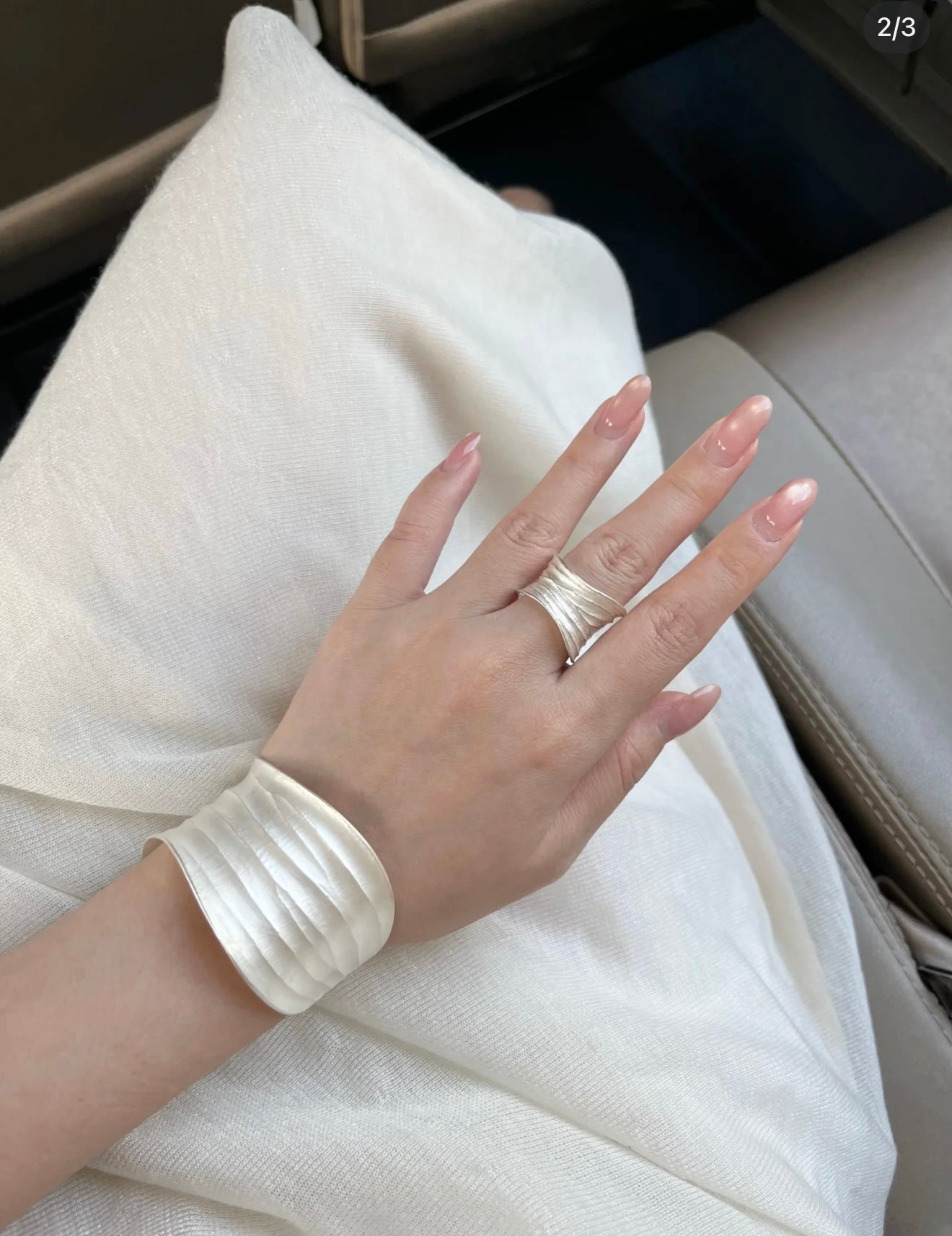 Sculptural White Ripple Adjustable Open Ring - floysun