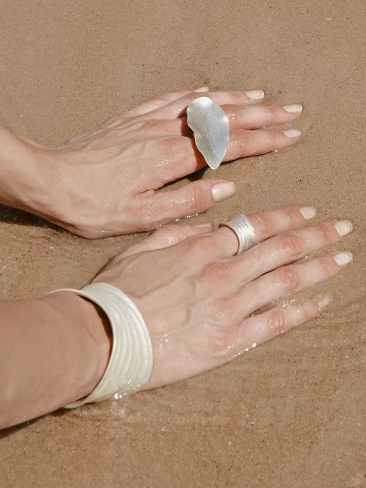 Sculptural White Ripple Adjustable Open Ring - floysun