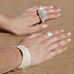 Sculptural White Ripple Adjustable Open Ring - floysun