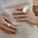 Sculptural White Ripple Adjustable Open Ring - floysun