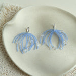 Sea Salt Blue Tassel Drop Earrings - Woven Crystal Fringe with Quartz Drops - floysun