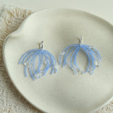 Sea Salt Blue Tassel Drop Earrings - Woven Crystal Fringe with Quartz Drops - floysun