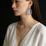Sea Salt Blue Tassel Drop Earrings - Woven Crystal Fringe with Quartz Drops - floysun