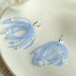 Sea Salt Blue Tassel Drop Earrings - Woven Crystal Fringe with Quartz Drops - floysun