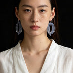 Sea Salt Blue Tassel Drop Earrings - Woven Crystal Fringe with Quartz Drops - floysun