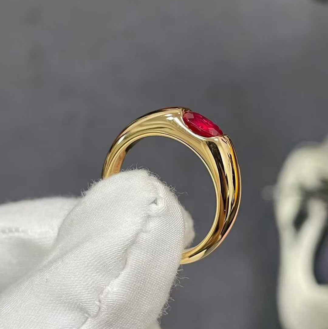 Seamless Wrap Half-Bezel Oval Lab Ruby Ring - floysun