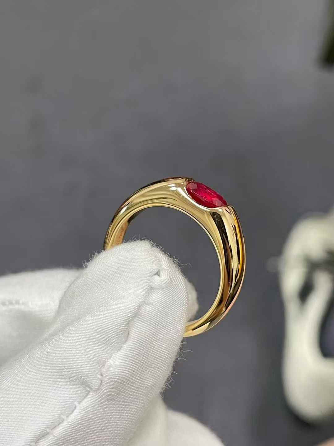 Seamless Wrap Half-Bezel Oval Lab Ruby Ring - floysun