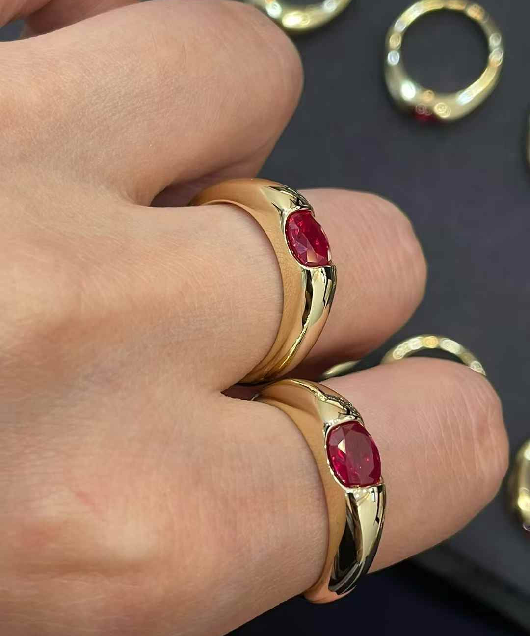 Seamless Wrap Half-Bezel Oval Lab Ruby Ring - floysun