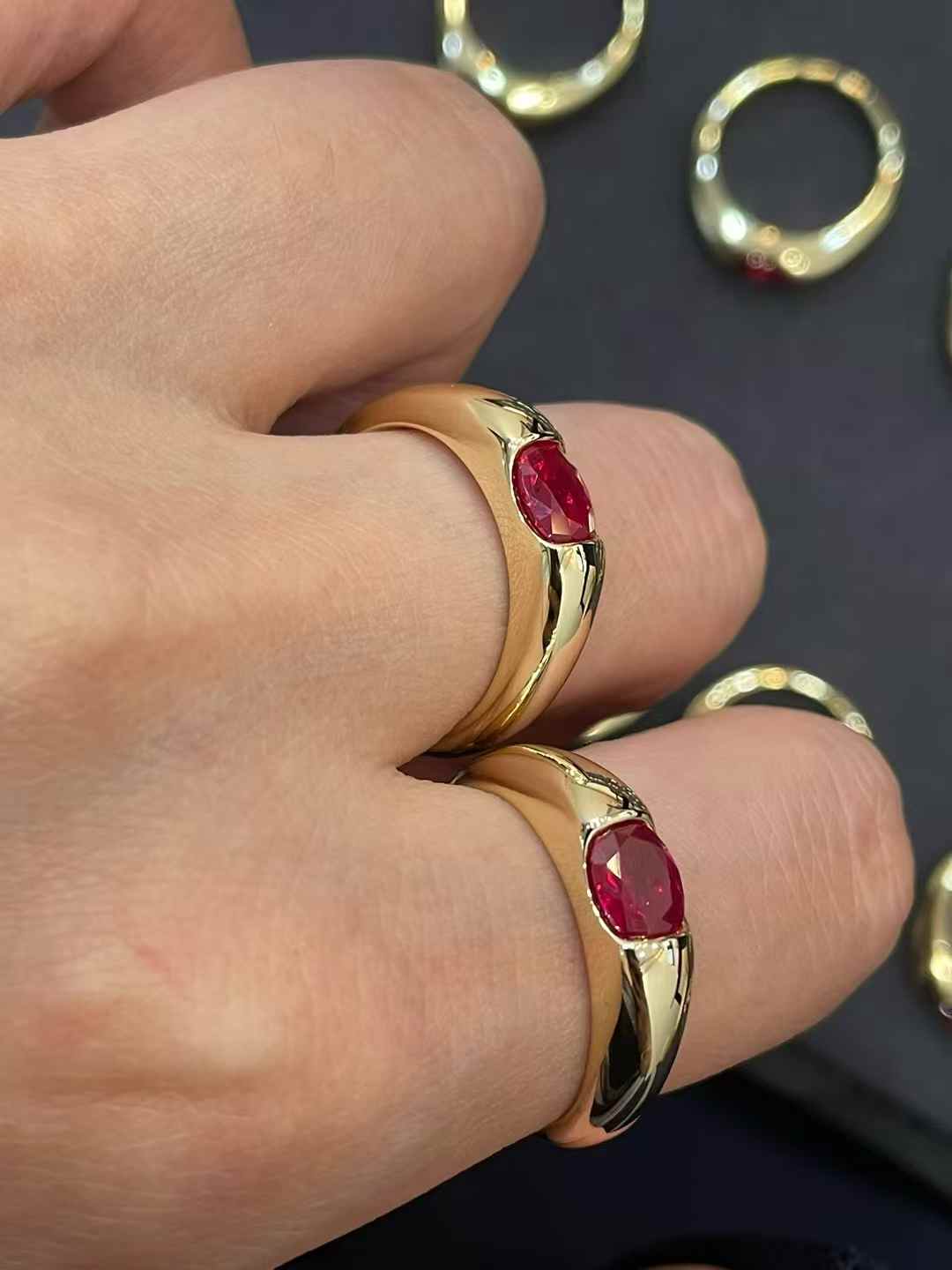 Seamless Wrap Half-Bezel Oval Lab Ruby Ring - floysun
