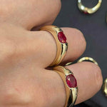 Seamless Wrap Half-Bezel Oval Lab Ruby Ring - floysun