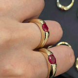 Seamless Wrap Half-Bezel Oval Lab Ruby Ring - floysun