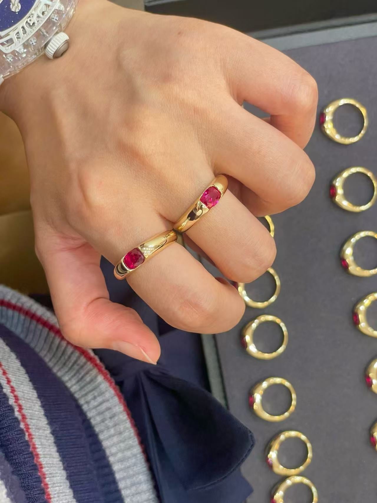 Seamless Wrap Half-Bezel Oval Lab Ruby Ring - floysun