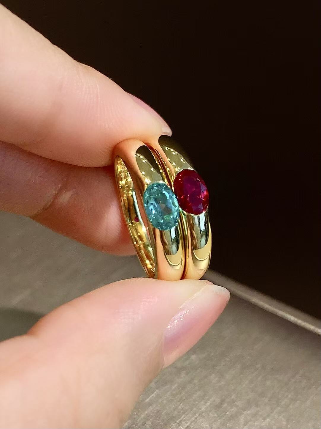 Seamless Wrap Half-Bezel Oval Lab Ruby Ring - floysun