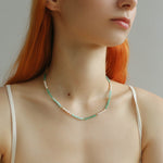 Secret Garden Colored Stone Beaded Necklace - Green Onyx Aquamarine - floysun