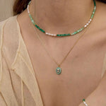 Secret Garden Colored Stone Beaded Necklace - Green Onyx Aquamarine - floysun