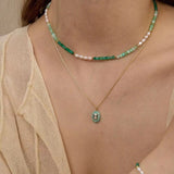 Secret Garden Colored Stone Beaded Necklace - Green Onyx Aquamarine - floysun