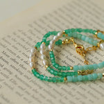 Secret Garden Colored Stone Beaded Necklace - Green Onyx Aquamarine - floysun
