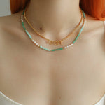 Secret Garden Colored Stone Beaded Necklace - Green Onyx Aquamarine - floysun