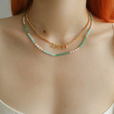 Secret Garden Colored Stone Beaded Necklace - Green Onyx Aquamarine - floysun