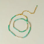 Secret Garden Colored Stone Beaded Necklace - Green Onyx Aquamarine - floysun