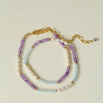 Secret Garden Colored Stone Beaded Necklace - Purple Onyx Aquamarine - floysun