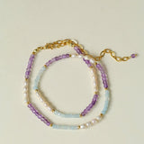 Secret Garden Colored Stone Beaded Necklace - Purple Onyx Aquamarine - floysun