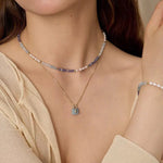 Secret Garden Colored Stone Beaded Necklace - Purple Onyx Aquamarine - floysun