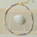 Secret Garden Colored Stone Beaded Necklace - Purple Onyx Aquamarine - floysun