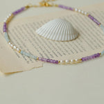 Secret Garden Colored Stone Beaded Necklace - Purple Onyx Aquamarine - floysun
