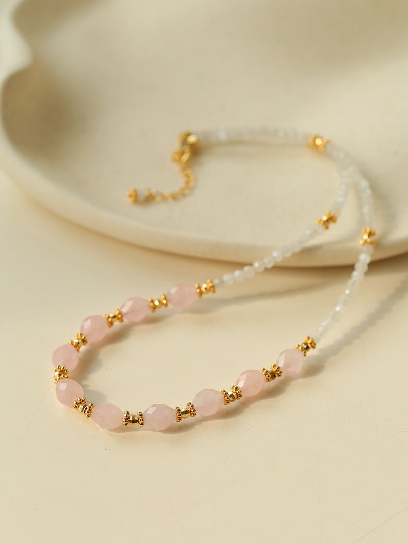 Serenity Duo Necklace | Milky Moonstone & Rose Quartz Beads - floysun
