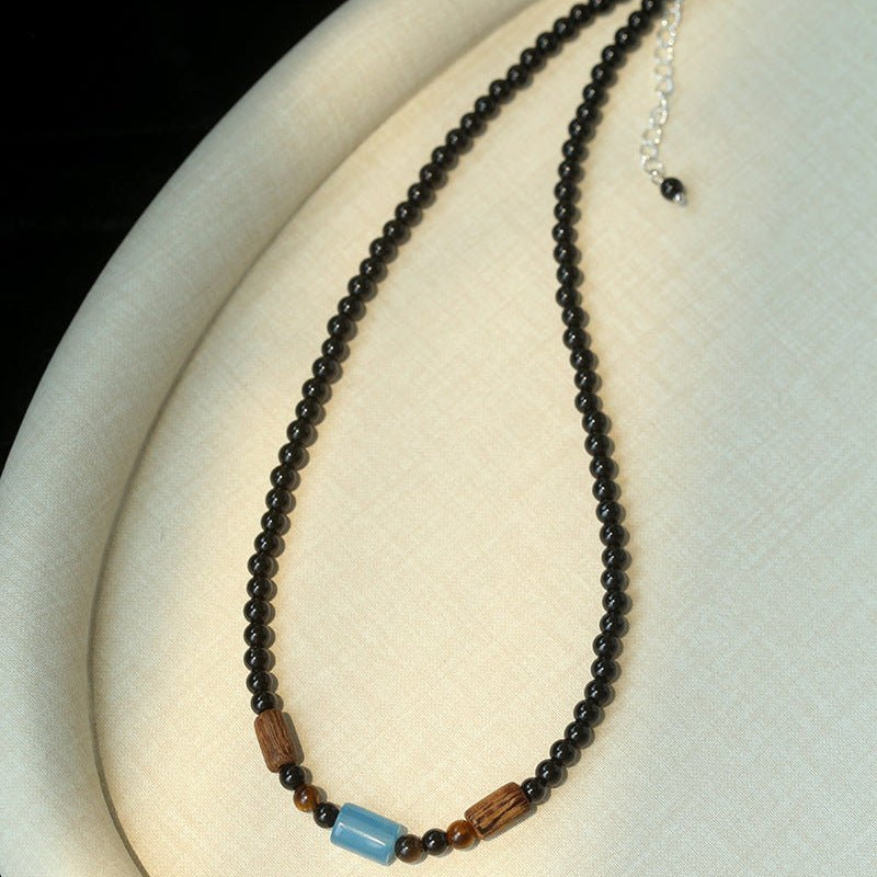 Shadow Lake Necklace – Black Onyx & Wood & Blue Calcite - floysun