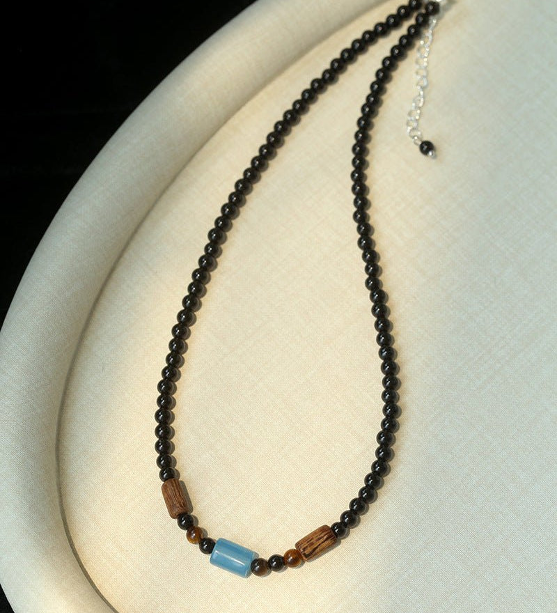 Shadow Lake Necklace – Black Onyx & Wood & Blue Calcite - floysun