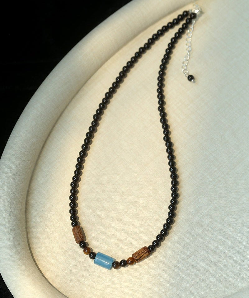 Shadow Lake Necklace – Black Onyx & Wood & Blue Calcite - floysun