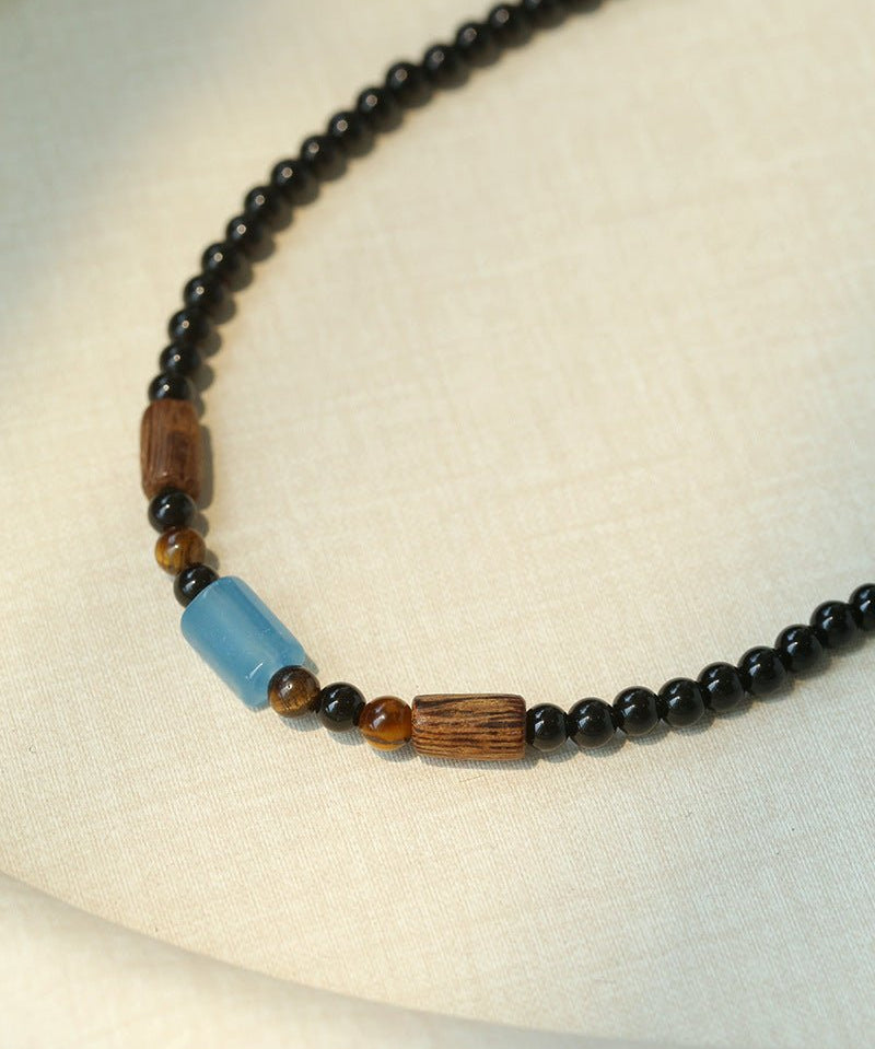 Shadow Lake Necklace – Black Onyx & Wood & Blue Calcite - floysun