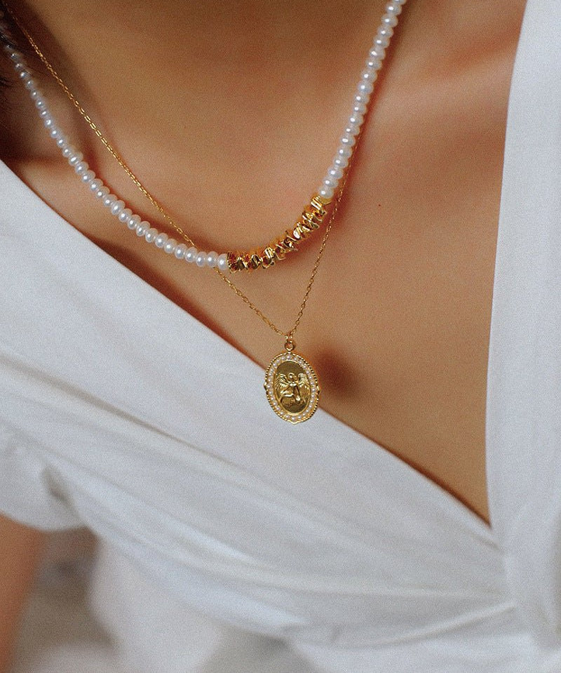 Shattered Gold Mini Pearl Necklace - floysun