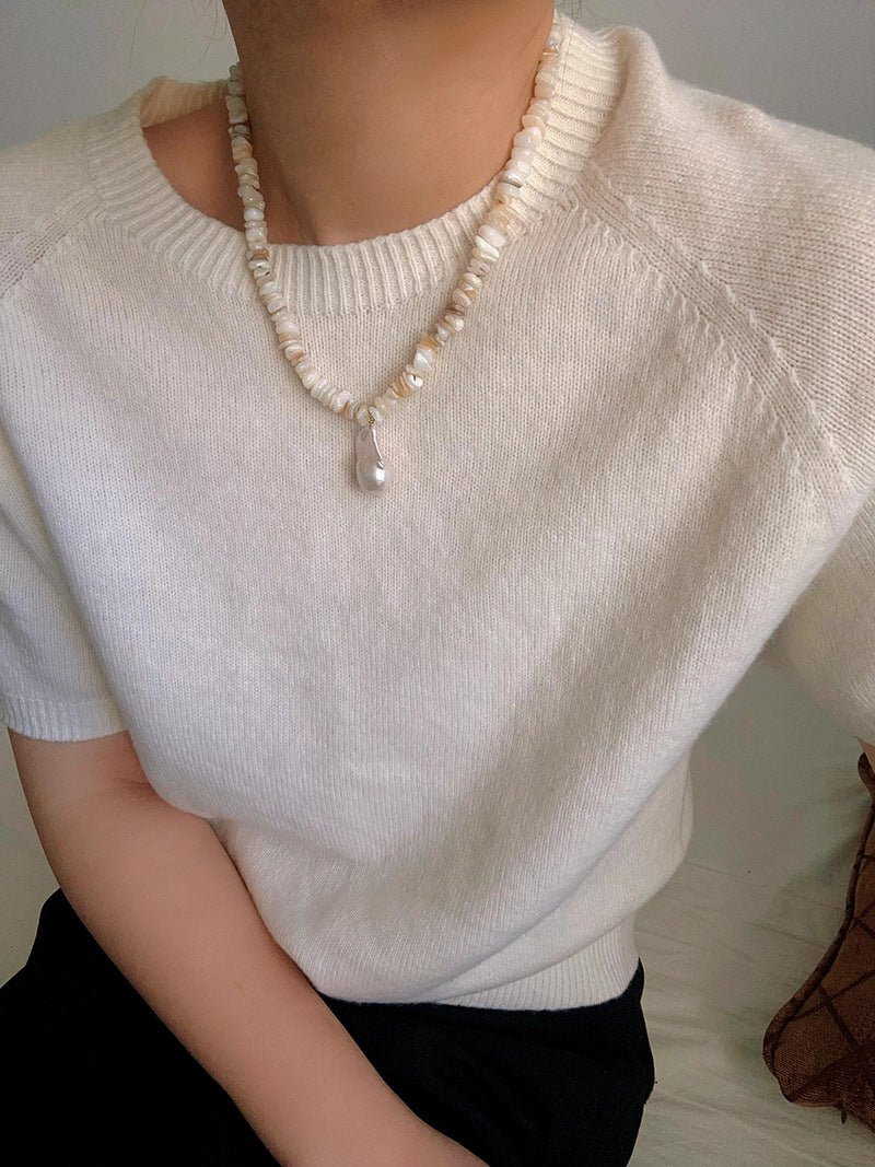 Shell & Baroque Pearl Beaded Necklace - floysun