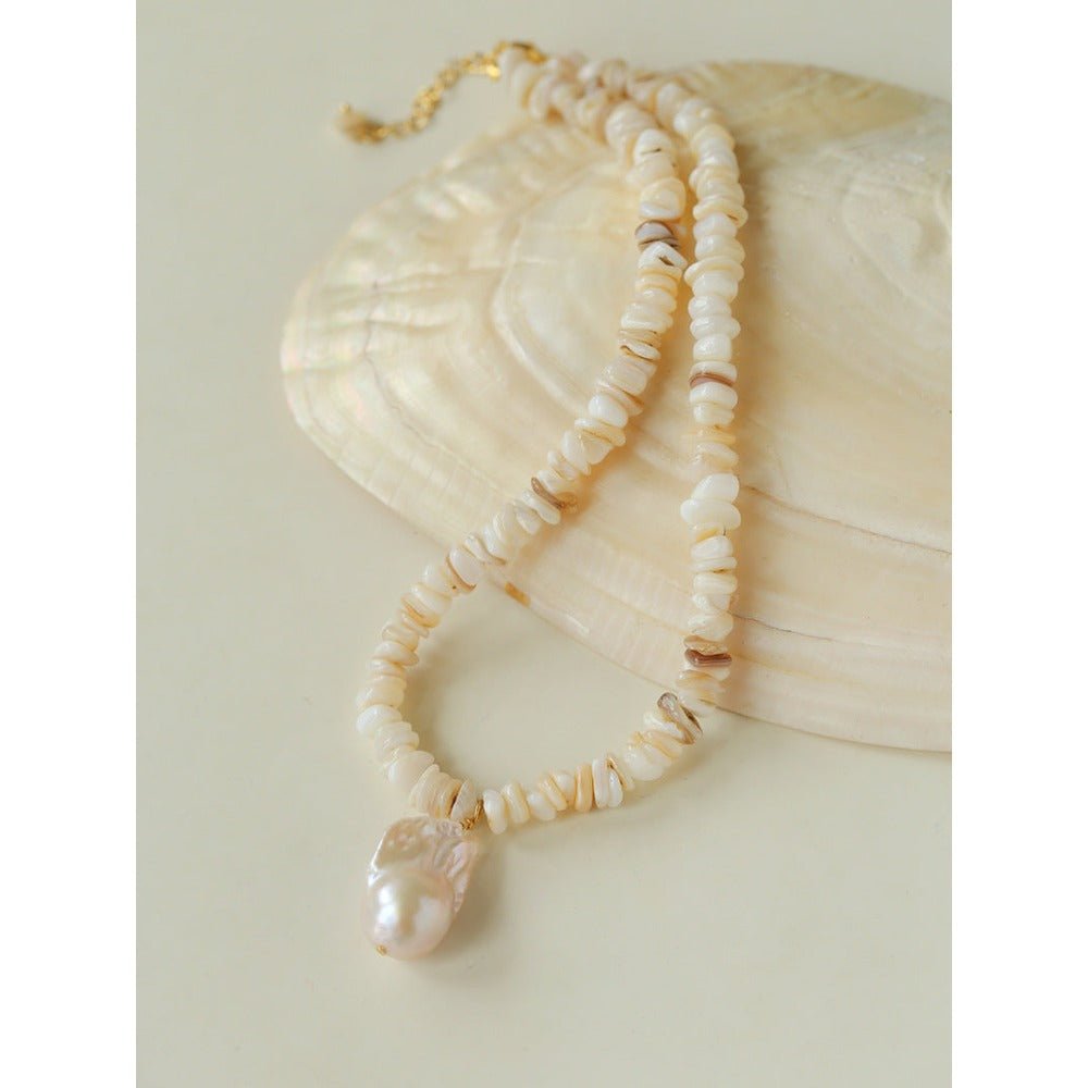 Shell & Baroque Pearl Beaded Necklace - floysun