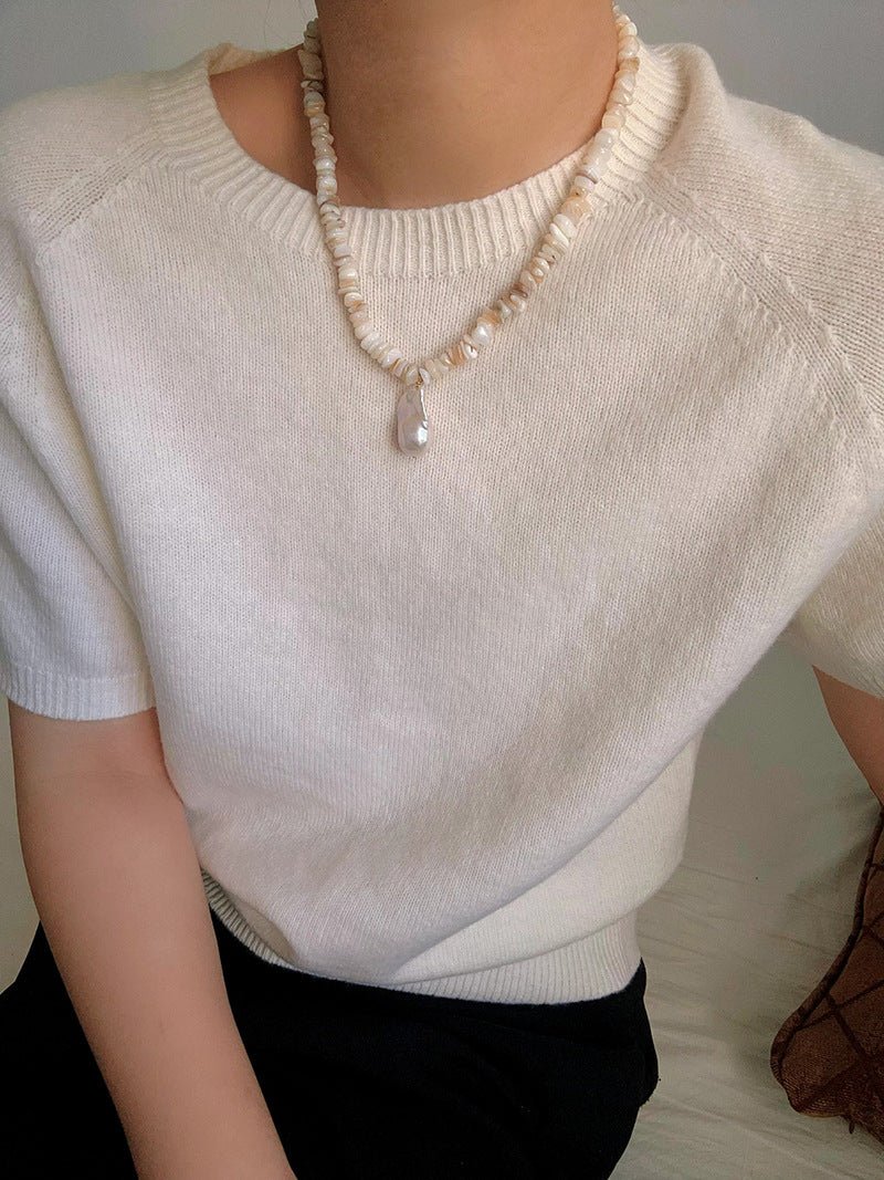 Shell & Baroque Pearl Beaded Necklace - floysun
